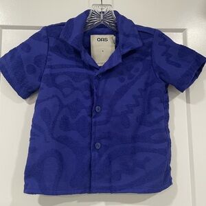 OAS Cuba Rapture Terry NWT Short-Sleeve Button-Front Terry Shirt in Deep Blue
